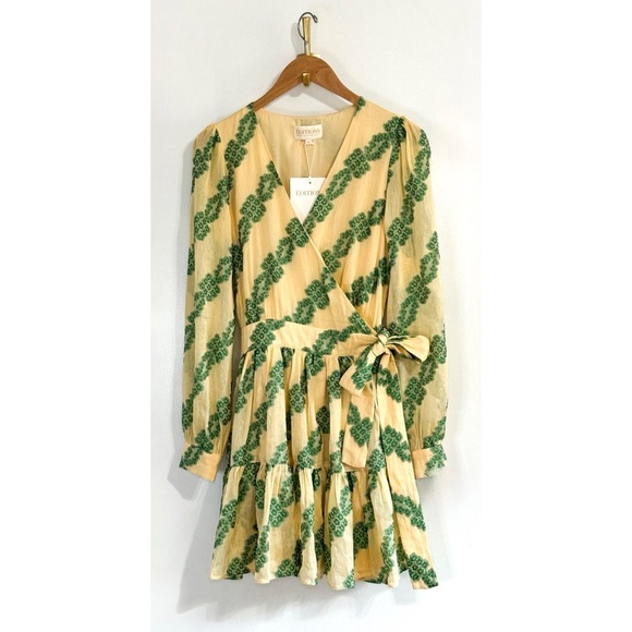 NWT Sezane Editions Mini Linen-Blend Faith Long-Sleeve Wrap Dress - Picture 2 of 9